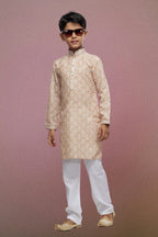 Raivat Ethnic Cotton Thread Work Kids Kurta Pajama In Beige Colour