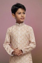 Raivat Ethnic Cotton Thread Work Kids Kurta Pajama In Beige Colour