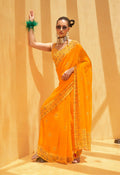 Monjolika Fashion Georgette Yellow Printed Trendy Saree - Distacart