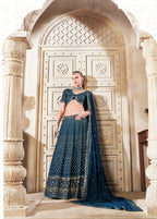 Monjolika Fashion Dark Teal Embroidered And SequinsWork Georgette Designer Lehenga Choli