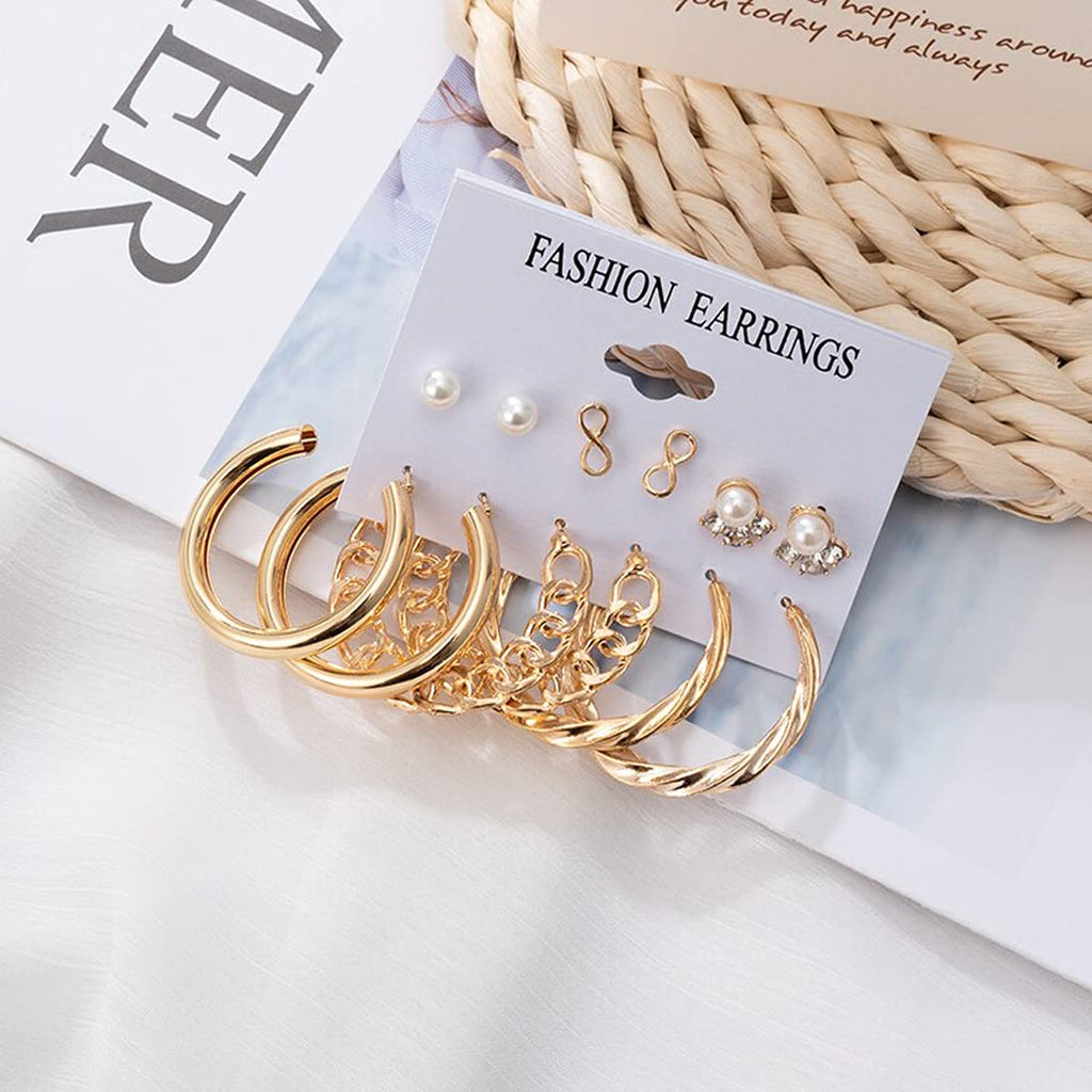 Gold-Plated Alloy Set Of 6 Designer Earrings - The Pari - Distacart