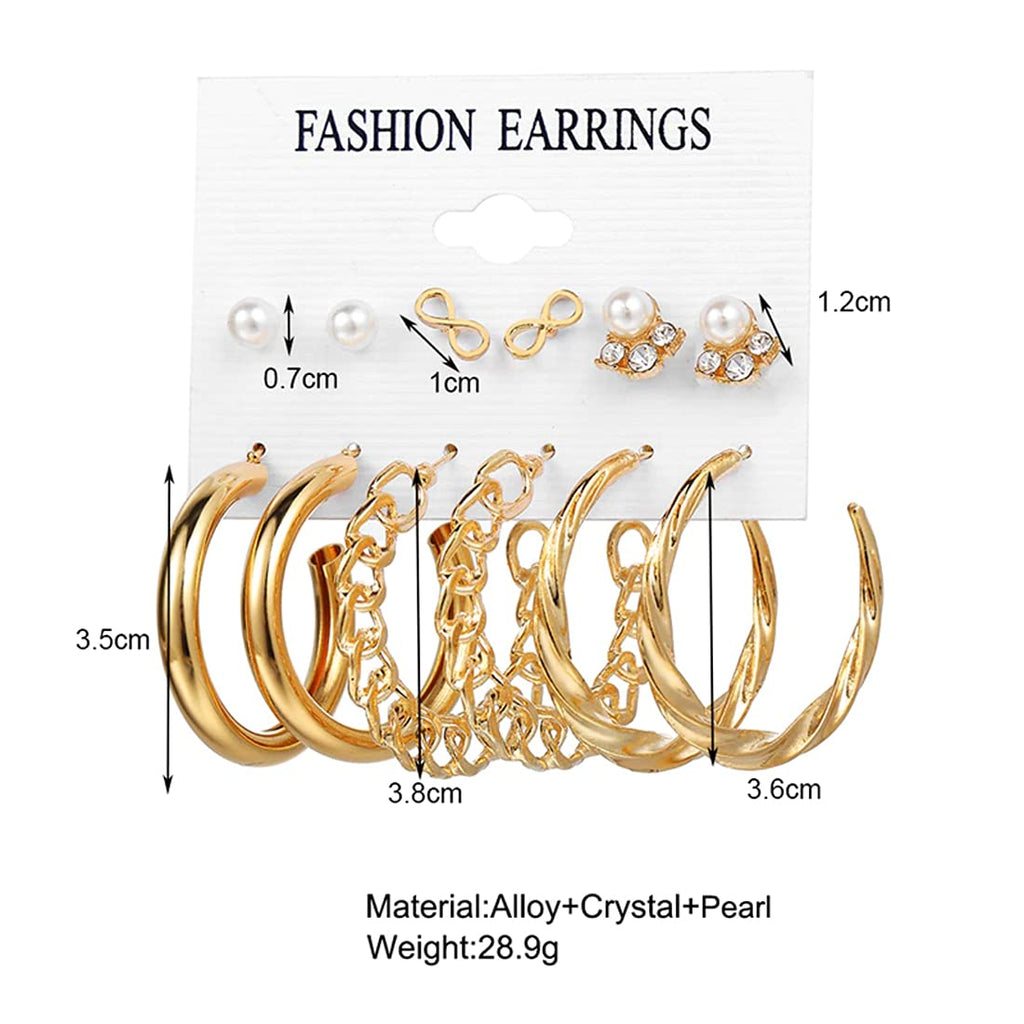 Gold-Plated Alloy Set Of 6 Designer Earrings - The Pari - Distacart