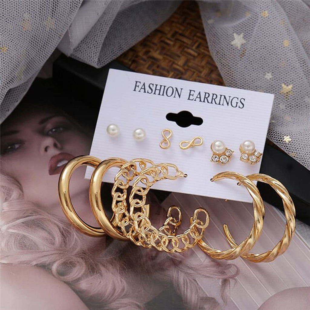 Gold-Plated Alloy Set Of 6 Designer Earrings - The Pari - Distacart