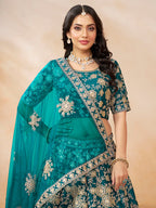 Monjolika Fashion Embroidered Art Silk Trendy Lehenga Choli In Turquoise