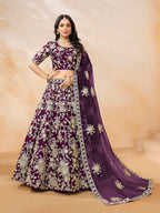 Monjolika Fashion Embroidered Art Silk Purple Lehenga Choli