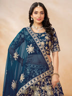 Monjolika Fashion Embroidered Art Silk Navy Blue Designer Lehenga Choli