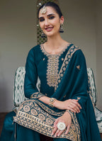 Monjolika Fashion Georgette Dark Teal Embroidered Designer Salwar Kameez - Distacart