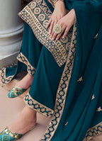 Monjolika Fashion Georgette Dark Teal Embroidered Designer Salwar Kameez - Distacart