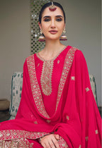 Monjolika Fashion Embroidered Georgette Rani Pink Trendy Salwar Kameez - Distacart