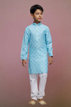 Raivat Ethnic Cotton Thread Work Kids Kurta Pajama In Sky Blue Colour