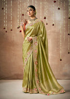 Monjolika Fashion Organza Silk Embroidered Bollywood Saree In Green - Distacart