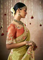 Monjolika Fashion Organza Silk Embroidered Bollywood Saree In Green - Distacart