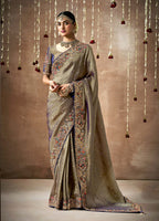 Monjolika Fashion Embroidered Organza Silk Grey Classic Saree