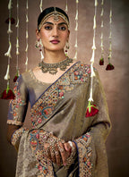 Monjolika Fashion Embroidered Organza Silk Grey Classic Saree