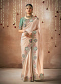 Monjolika Fashion Organza Silk Embroidered Light Peach Contemporary Saree