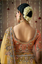 Monjolika Fashion Organza Embroidered Mustard Designer Bollywood Saree
