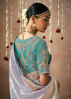 Monjolika Fashion Organza Silk Embroidered Contemporary Style Saree In Light Grey