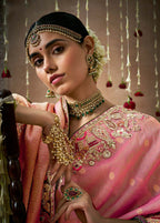 Monjolika Fashion Organza Silk Pink Embroidered Bollywood Saree