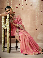Monjolika Fashion Organza Silk Pink Embroidered Bollywood Saree