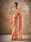 Monjolika Fashion Orange Colour Organza Silk Embroidered Designer Saree