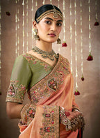 Monjolika Fashion Orange Colour Organza Silk Embroidered Designer Saree