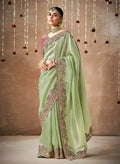 Monjolika Fashion Organza Silk Embroidered Sea Green Different Style Saree