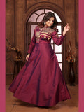 Monjolika Fashion Wine Triva Silk Embroidered Wedding Wear Gown - Distacart