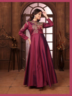Monjolika Fashion Wine Triva Silk Embroidered Wedding Wear Gown - Distacart