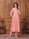 Monjolika Fashion Peach Premium Rayon Floral Printed Long Kurta And Pant Set - Distacart