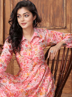 Monjolika Fashion Peach Premium Rayon Floral Printed Long Kurta And Pant Set - Distacart