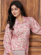 Monjolika Fashion Light Pink Premium Rayon Floral Printed Long Kurta And Pant Set - Distacart