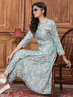 Monjolika Fashion Light Blue Premium Rayon Floral Printed Long Kurta And Pant Set - Distacart