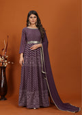 Monjolika Fashion Faux Georgette Embroidered Readymade Gown In Wine - Distacart