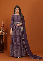 Monjolika Fashion Faux Georgette Embroidered Readymade Gown In Wine - Distacart