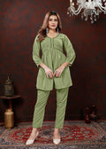 Monjolika Fashion Olive Maaza Cotton With Hand Work Trendy Co Ord Set - Distacart