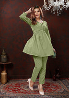 Monjolika Fashion Olive Maaza Cotton With Hand Work Trendy Co Ord Set - Distacart