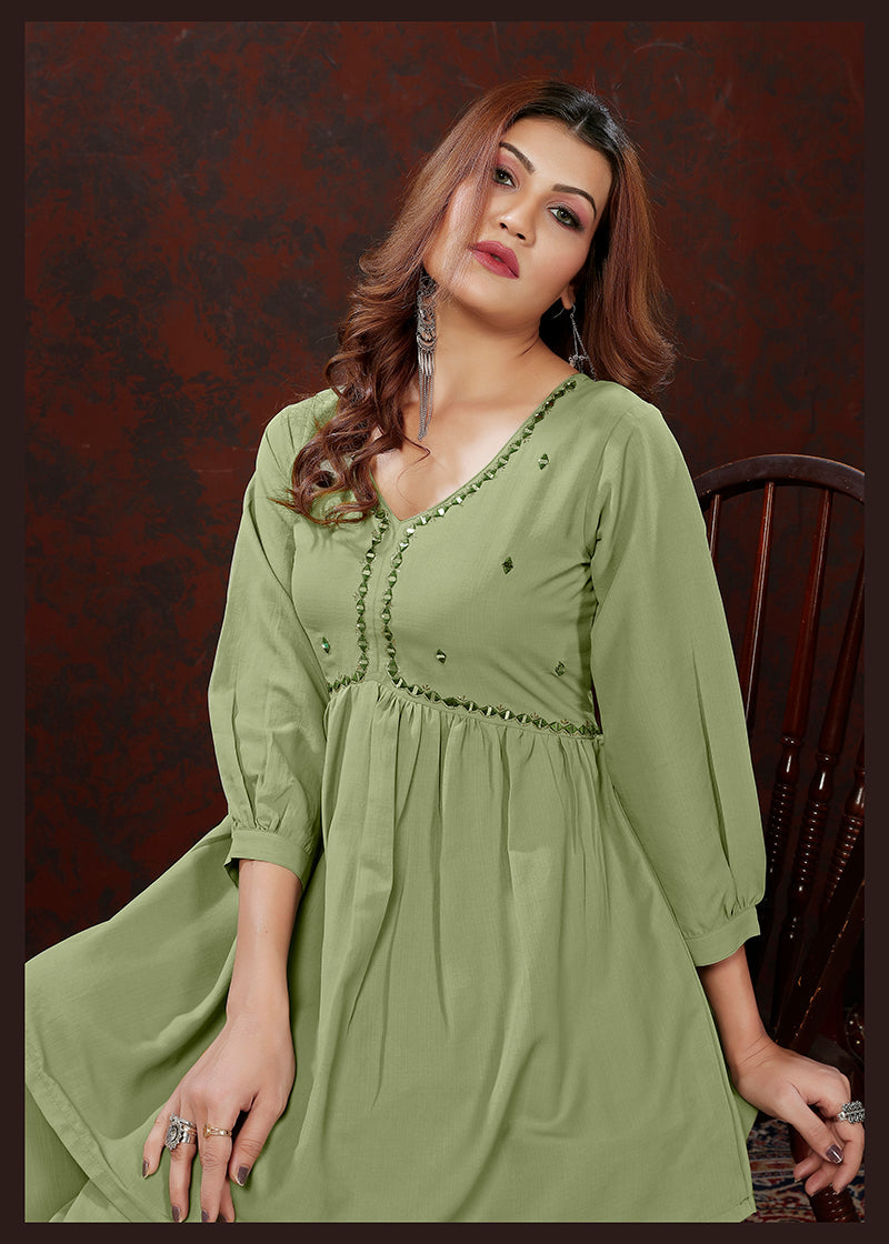 Monjolika Fashion Olive Maaza Cotton With Hand Work Trendy Co Ord Set - Distacart