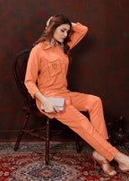 Monjolika Fashion Peach Maaza Cotton With Hand Work Trendy Co Ord Set - Distacart