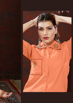 Monjolika Fashion Peach Maaza Cotton With Hand Work Trendy Co Ord Set - Distacart