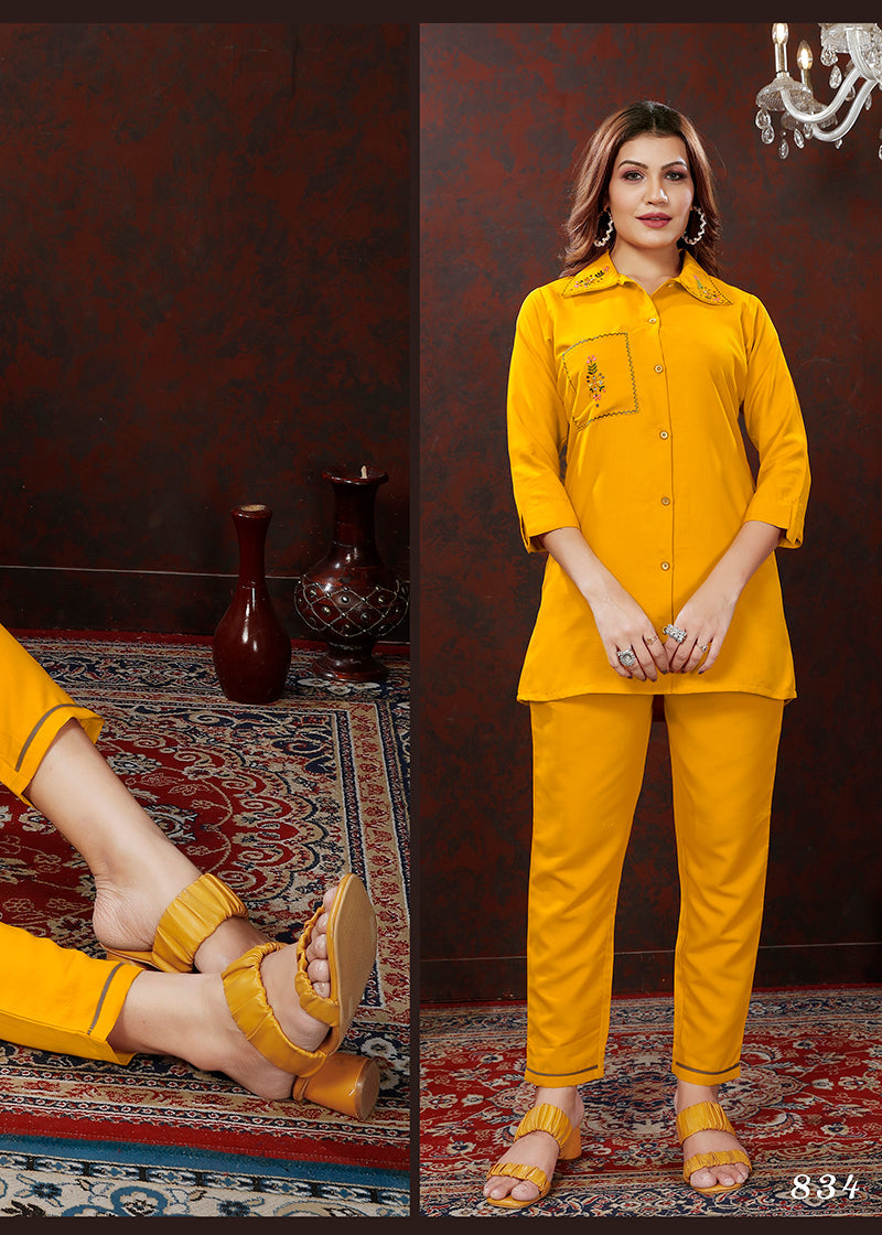 Monjolika Fashion Yellow Maaza Cotton With Hand Work Trendy Co Ord Set - Distacart