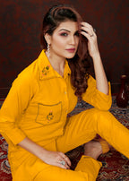 Monjolika Fashion Yellow Maaza Cotton With Hand Work Trendy Co Ord Set - Distacart