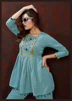 Monjolika Fashion Light Blue Maaza Cotton With Hand Work Trendy Co Ord Set - Distacart