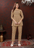 Monjolika Fashion Beige Maaza Cotton With Hand Work Trendy Co Ord Set - Distacart