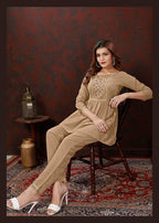 Monjolika Fashion Beige Maaza Cotton With Hand Work Trendy Co Ord Set - Distacart