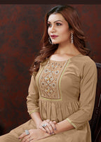 Monjolika Fashion Beige Maaza Cotton With Hand Work Trendy Co Ord Set - Distacart