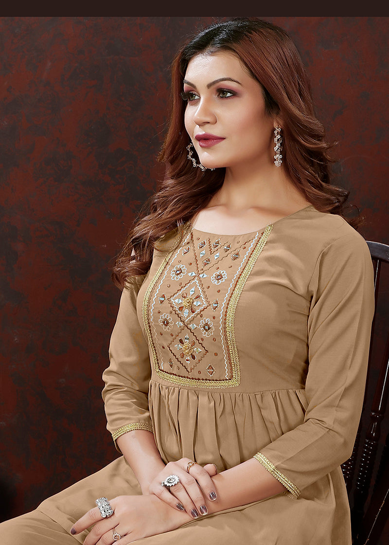Monjolika Fashion Beige Maaza Cotton With Hand Work Trendy Co Ord Set - Distacart