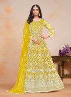 Monjolika Fashion Yellow Color Embroidered Santoon Net Salwar Suit - Distacart