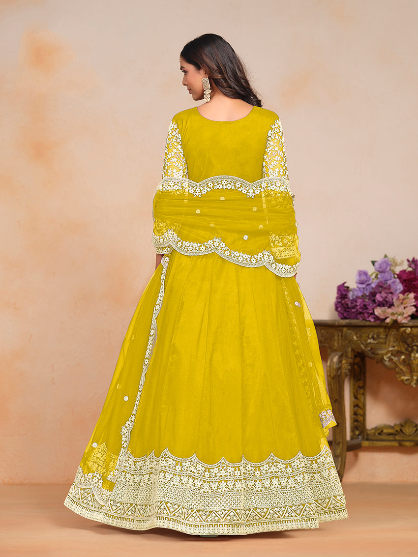 Monjolika Fashion Yellow Color Embroidered Santoon Net Salwar Suit - Distacart