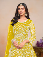 Monjolika Fashion Yellow Color Embroidered Santoon Net Salwar Suit - Distacart