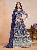 Monjolika Fashion Navy-Blue Color Embroidered Santoon Net Salwar Suit - Distacart